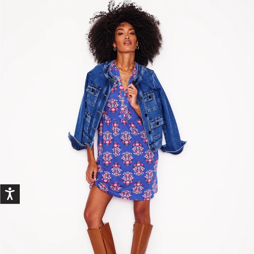 NWT, Boden, Naomi Short sleeve dress, Floral Blue Dress, Size 8R